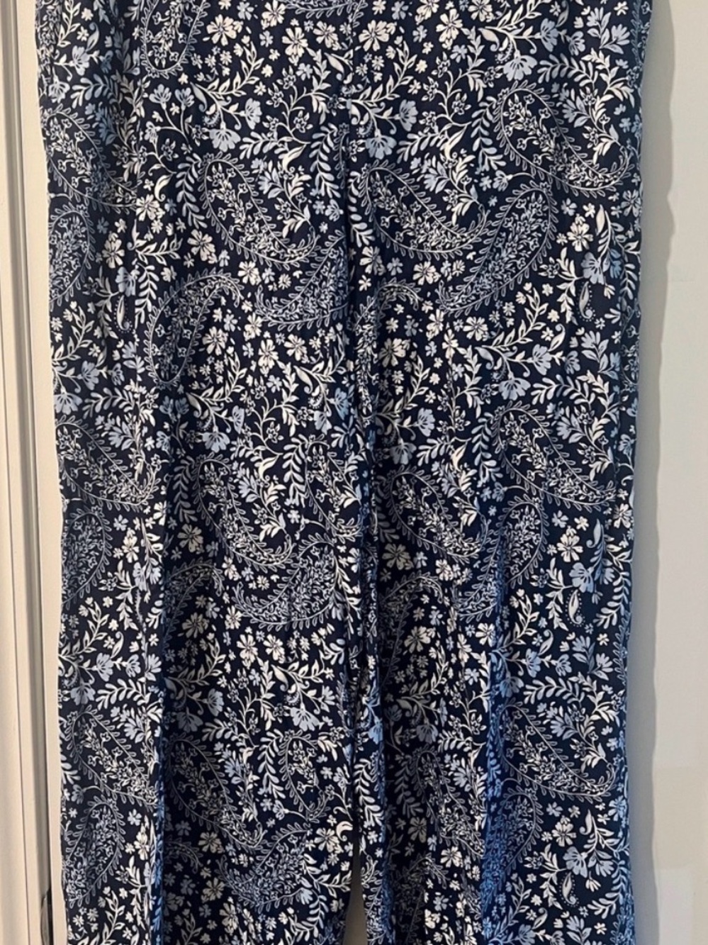 Loft Navy Floral Paisley Wide Leg Cropped Pants Size XL